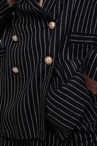 1980's Two Piece Navy Pinstripe Pant Suit