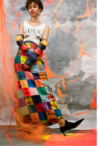 Rainbow Patchwork Plaid Maxi Skirt