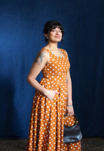 Load image into Gallery viewer, 1980's Cotton Burnt Sienna Polka Dot Dress with Pockets