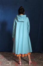 Load image into Gallery viewer, 1970's Pale Blue Hooded Long Spring Coat