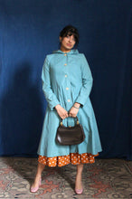 Load image into Gallery viewer, 1970's Pale Blue Hooded Long Spring Coat