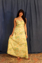 Load image into Gallery viewer, 1970's Yellow Garden Maxi Dress with sheer overlay