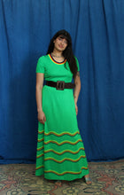 Load image into Gallery viewer, 1960's Green Knit Chevron Stripe Maxi Dress