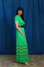Load image into Gallery viewer, 1960's Green Knit Chevron Stripe Maxi Dress