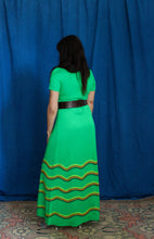 Load image into Gallery viewer, 1960's Green Knit Chevron Stripe Maxi Dress