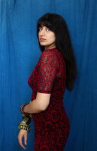 Load image into Gallery viewer, 1990's Red Mesh Betsey Johnson Maxi Dress size L