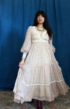 Load image into Gallery viewer, 1970's Gunne Sax Pale Pink Corsetted Maxi Dress with Bishop Sleeves