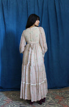 Load image into Gallery viewer, 1970's Gunne Sax Pale Pink Corsetted Maxi Dress with Bishop Sleeves