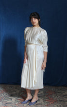 Load image into Gallery viewer, 1980's Silk Charmeuse Cream Deco style dress with sash