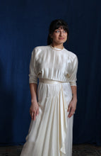 Load image into Gallery viewer, 1980's Silk Charmeuse Cream Deco style dress with sash