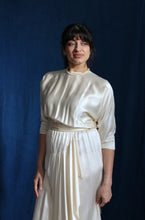 Load image into Gallery viewer, 1980's Silk Charmeuse Cream Deco style dress with sash