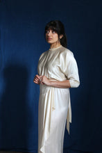 Load image into Gallery viewer, 1980's Silk Charmeuse Cream Deco style dress with sash