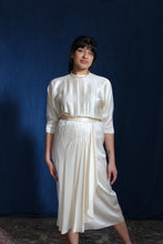 Load image into Gallery viewer, 1980's Silk Charmeuse Cream Deco style dress with sash