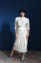 Load image into Gallery viewer, 1980's Silk Charmeuse Cream Deco style dress with sash
