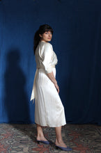 Load image into Gallery viewer, 1980's Silk Charmeuse Cream Deco style dress with sash