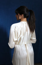 Load image into Gallery viewer, 1980's Silk Charmeuse Cream Deco style dress with sash