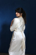 Load image into Gallery viewer, 1980's Silk Charmeuse Cream Deco style dress with sash