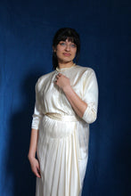 Load image into Gallery viewer, 1980's Silk Charmeuse Cream Deco style dress with sash