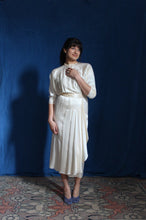 Load image into Gallery viewer, 1980's Silk Charmeuse Cream Deco style dress with sash