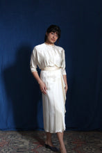 Load image into Gallery viewer, 1980's Silk Charmeuse Cream Deco style dress with sash