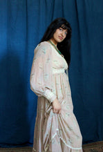 Load image into Gallery viewer, 1970's Gunne Sax Pale Pink Corsetted Maxi Dress with Bishop Sleeves