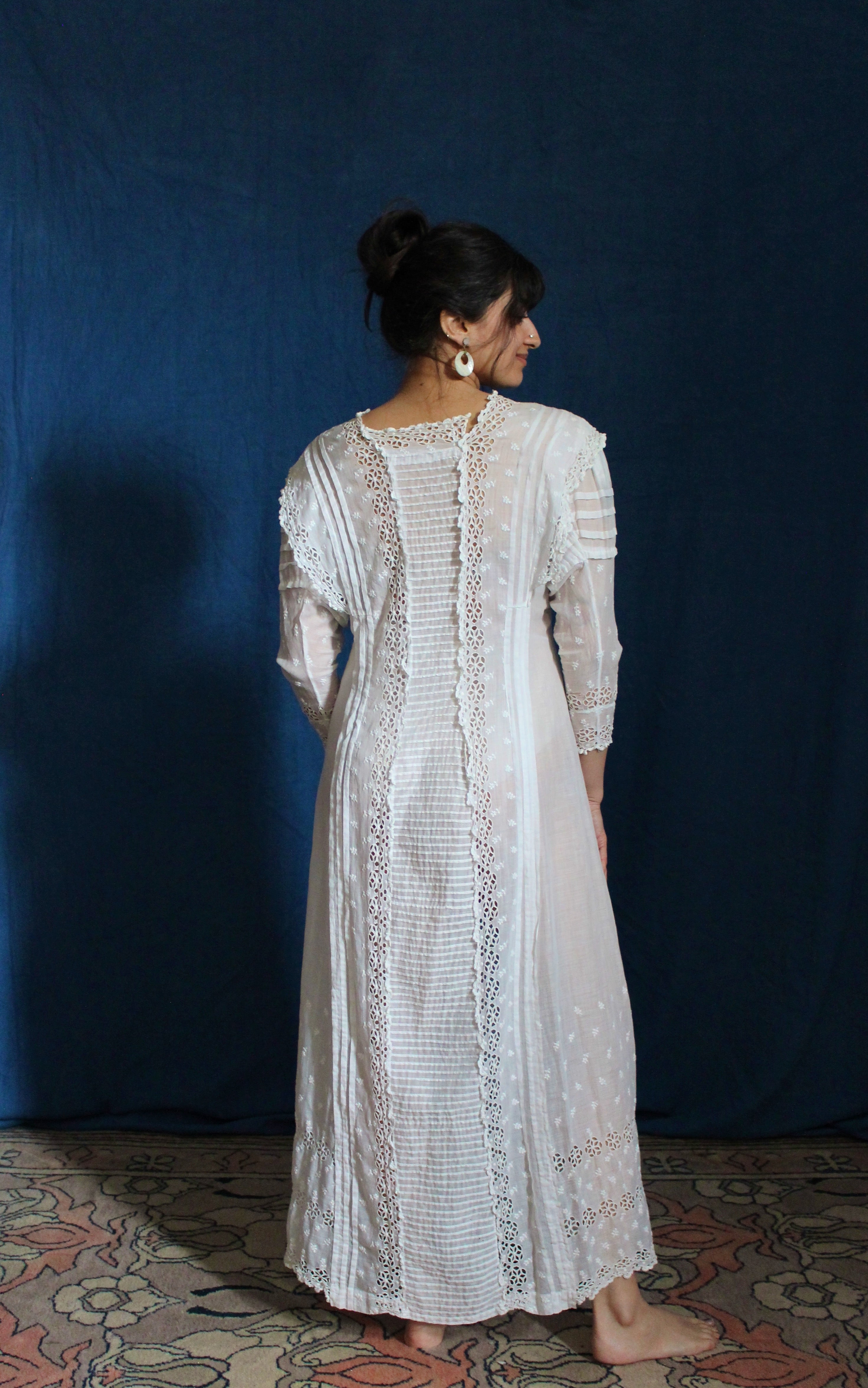 Antique White Sheer Cotton Lace Dress- Super Rare Large Size