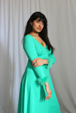 Load image into Gallery viewer, 1970's Spring Green Maxi Dress with Caribou Trim