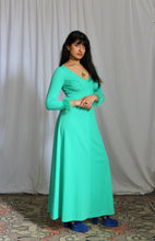 Load image into Gallery viewer, 1970's Spring Green Maxi Dress with Caribou Trim