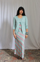 Load image into Gallery viewer, 1970's  Robins Egg Blue Lurex  Knit Stripe Maxi Dress with Cardigan