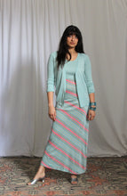 Load image into Gallery viewer, 1970's  Robins Egg Blue Lurex  Knit Stripe Maxi Dress with Cardigan