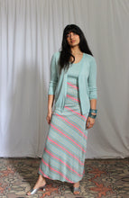 Load image into Gallery viewer, 1970's  Robins Egg Blue Lurex  Knit Stripe Maxi Dress with Cardigan