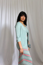 Load image into Gallery viewer, 1970's  Robins Egg Blue Lurex  Knit Stripe Maxi Dress with Cardigan