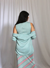 Load image into Gallery viewer, 1970's  Robins Egg Blue Lurex  Knit Stripe Maxi Dress with Cardigan