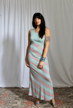 Load image into Gallery viewer, 1970's  Robins Egg Blue Lurex  Knit Stripe Maxi Dress with Cardigan