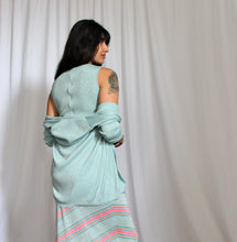 Load image into Gallery viewer, 1970's  Robins Egg Blue Lurex  Knit Stripe Maxi Dress with Cardigan