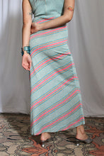 Load image into Gallery viewer, 1970's  Robins Egg Blue Lurex  Knit Stripe Maxi Dress with Cardigan