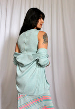 Load image into Gallery viewer, 1970's  Robins Egg Blue Lurex  Knit Stripe Maxi Dress with Cardigan