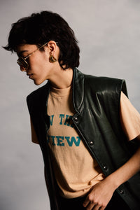 1990's Dark Green Roots Leather Bomber Vest