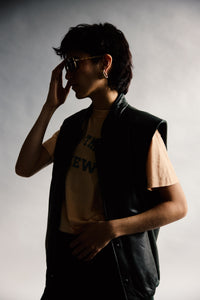 1990's Dark Green Roots Leather Bomber Vest