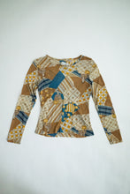 Load image into Gallery viewer, 1970's Deco Ladies Poly Patchwork Graphic Long Sleeve Tee