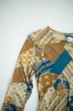 Load image into Gallery viewer, 1970's Deco Ladies Poly Patchwork Graphic Long Sleeve Tee