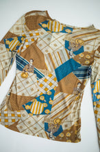 Load image into Gallery viewer, 1970's Deco Ladies Poly Patchwork Graphic Long Sleeve Tee