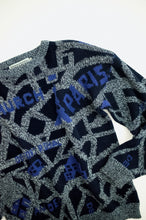 Load image into Gallery viewer, 1980's Grey and Blue Paris Pattern Knit Sweater