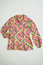 Load image into Gallery viewer, 1960's/70s  Pink Satin Geometric Pattern Blouse