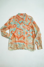 Load image into Gallery viewer, 1970's Coral and Aqua Pastel  Poly Button Down