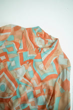 Load image into Gallery viewer, 1970's Coral and Aqua Pastel  Poly Button Down