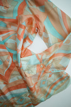Load image into Gallery viewer, 1970's Coral and Aqua Pastel  Poly Button Down