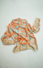 Load image into Gallery viewer, 1970's Coral and Aqua Pastel  Poly Button Down