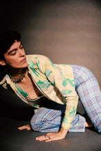 Load image into Gallery viewer, 1970’s Green and Yellow Poly Two-Piece Halter and Button Down Set