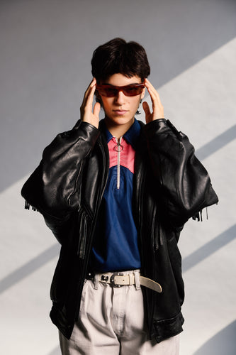 1980's Fringe Black Leather Bomber